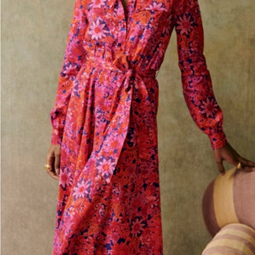 Sézane Lauretta Midi Dress - Fuchsia Floral - Size 36 (US 4)